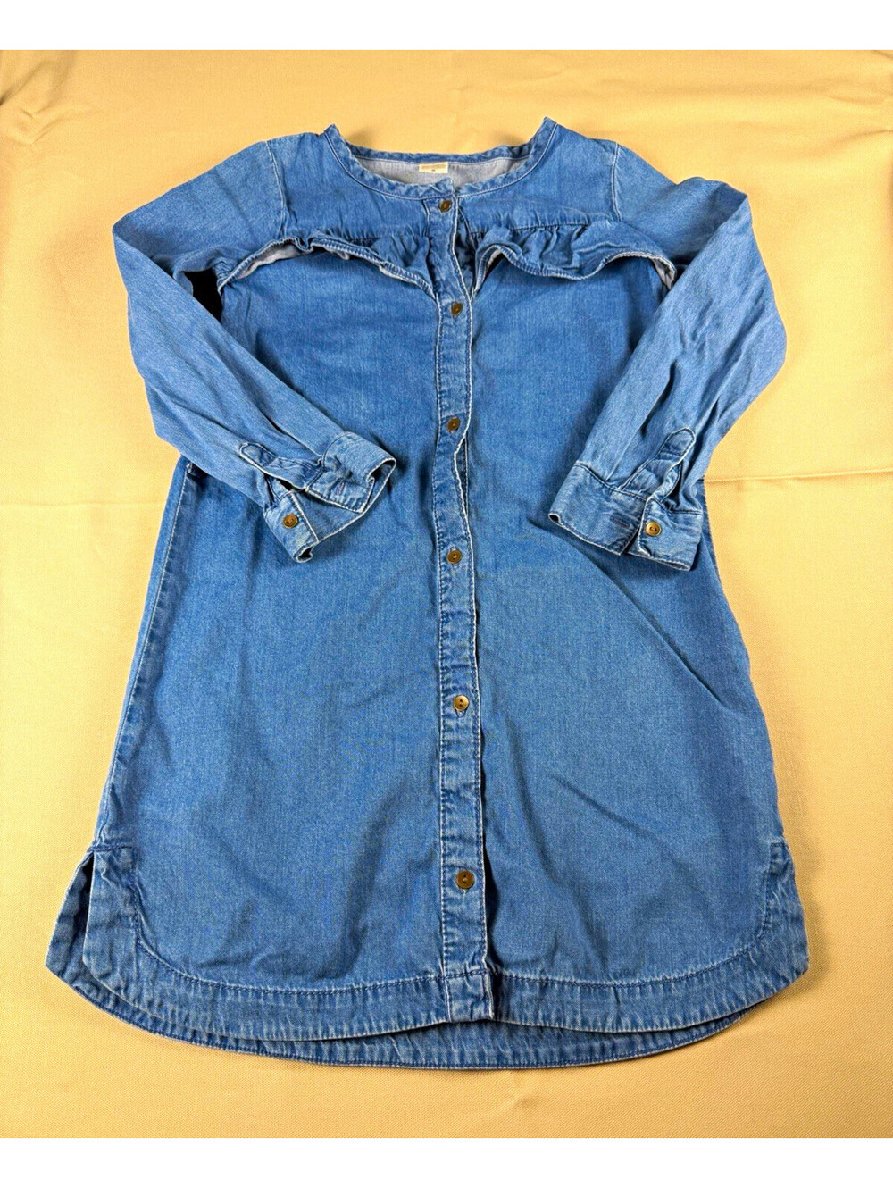 Carter's Girls Blue Denim Shirt Dress Button Front Long Sleeve Ruffle Size 7